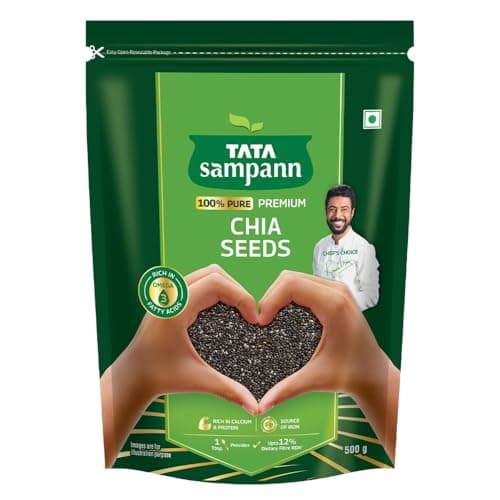 Tata Sampann Pure Chia Seeds, 500g, Rich in Calcium & Protein, Source of Iron, Trans Fat Free, Rich in Magnesium, Rich in dietary fibre, Rich In Omega 3 Fatty Acid