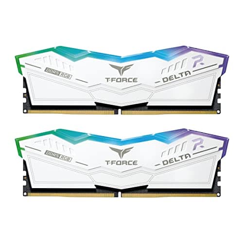TeamGroup T-Force Delta RGB 2x16GB 6400MHz (6400MT/s) CL40 White 32GB DDR5 RAM Kit, Desktop Gaming Memory, Metal Heatsink, ARGB Sync, ECC, XMP 3.0/EXPO, For Intel/AMD CPU, High Performance Low Latency