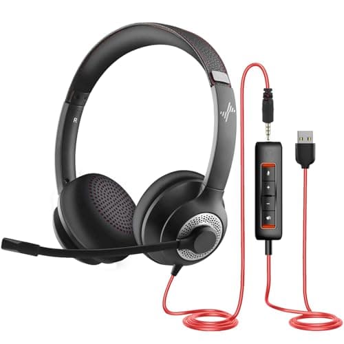 USB Headset with Mic for PC, Over-Ear Computer Laptop Headphones with Noise Cancelling Microphone in-line Control for Home Office Online Class Skype Zoom