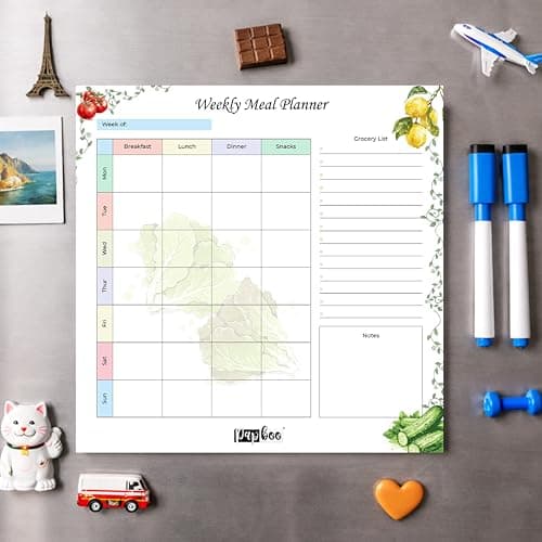 Papboo Rewritable Weekly Meal Planner, Magnetic White Board Planner Sheet (30x30CM, Landscape) with 2 Marker Pen - Flexible Writing