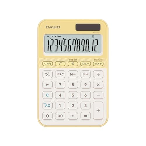 Casio MS-20YC Stylish and Colourful 12-Digit Mini Desktop Tax Calculator, Light Yellow