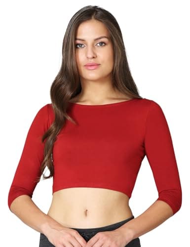 VSTAR Women's Cotton Viscose Solid Half Sleeve Snug Fit Blouse, Medium, Red