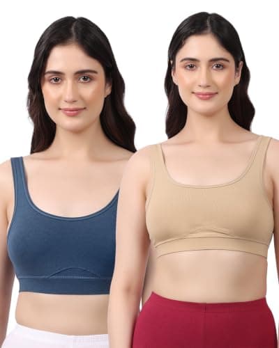 Lavos Bamboo Cotton Comfort Sleeping Bra for Women, Slip On Bras to Wear at Home, Non-Padded & Non-Wired Sports Bras, Full/High Coverage, Soft Comfortable & Breathable Broad Strap Bra