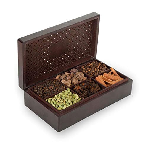 Octavius Indian Spice Collection- 300 Gm | Assorted 6 Whole Spices Wooden Gift Box | Wooden Spice Box | Wooden Masala Box | Corporate Gifts