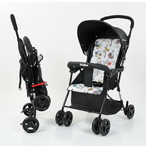 Baybee Stroller Baby for Boy & Girl 0 to 3 Years | Foldable Strollers with Canopy, Parent Handle, 2-Position Adjustable Seat, 2-Point Safety Belt | Travel Pram for Kids (Black)