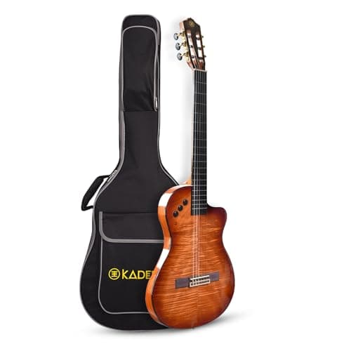 Kadence 39 Electric Classical Guitar - Thin Body SILENT GUITAR - Nylon Strings, Solid Okoume back & sides, Gloss Finish with Rounded Frets, Padded Bag and EQ (Travel Classical Guitar)