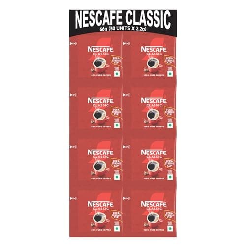 NESCAFE Classic Instant Coffee Powder | Great start to your morning | 100% Pure Coffee | 66 g (30 units x 2.2 g each) Pack, Packet
