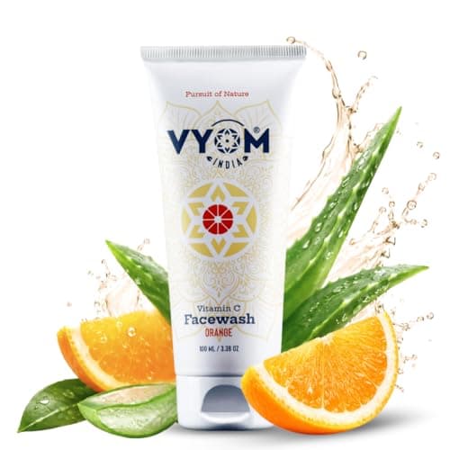 Vyom India Vitamin C Face Wash 100ml for Women & Men Orange Face Wash for Glowing & Hydrating Skin, Improves Skin Tone, Fades Dark Spots, Sulphate & Paraben Free 100% Organic & Natural