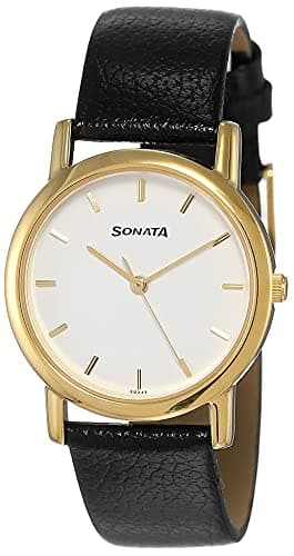 Sonata Quartz Analog White Dial Leather Strap Watch for Men-NS7987YL02W/NT7987YL02W