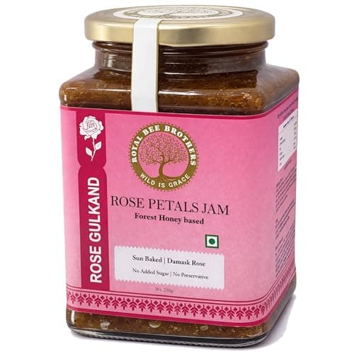 Royal Bee Brothers | Honey-Based Gulkand | Sun-Baked Rose Petal Jam| Prepared with Pure Honey Using Ayurvedic Method | No Chemicals or Preservatives | 100% Natural | 250g Glass Bottle