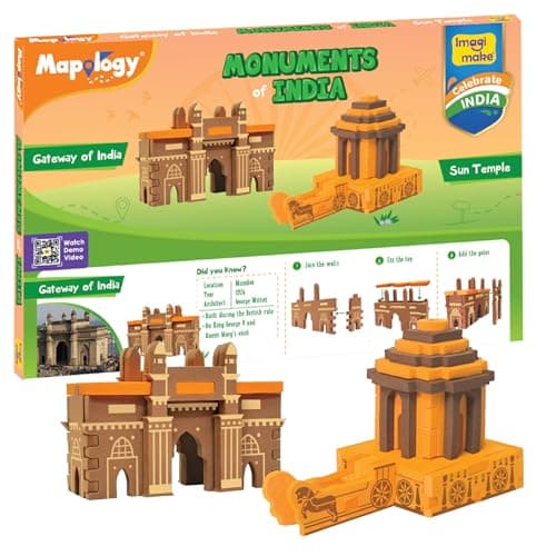 Imagimake Mapology Monuments of India - Sun Temple & Gateway of India - Construction Set - Educational Toy for Boys & Girls Above 5 Years