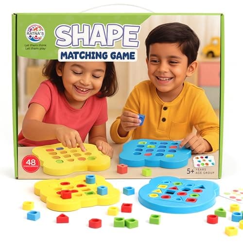 Ratna's Shape Matching Puzzle Game for Kids, 48 Challenges, 32 Colorful Shapes, Shape & Color Recognition, Educational STEM Learning Toy for Kids 3+ Years