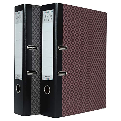 Mahavir Superial – 2D Lever Arch File – Foolscap Size (216mm x 343mm) (8.5inch x 13.5inch) – 70mm (2.75 inch) Clip – Thermosensitive Paper Cover and Rado Lock– Pack of 2 – (Grey + Maroon)