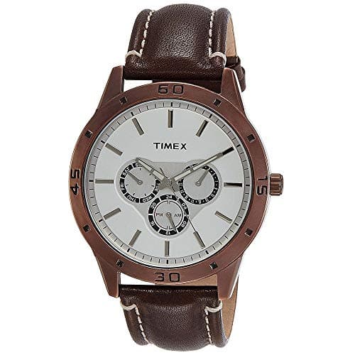 TIMEX Analog Watch for Man with Silver Round Dial & Brown Leather Strap Band Water Resistant Men's Wrist Watches - TW000U916
