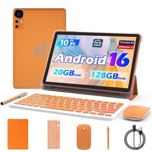 CUPEISI 10" Android 15 Tablet, 20GB RAM+128GB ROM/2TB Expandable for Tablet PC, 2 in 1 with Keyboard, 2.0GHz Quad Core HD CPU, Google 5G WiFi 6 BT 5.0 Certified