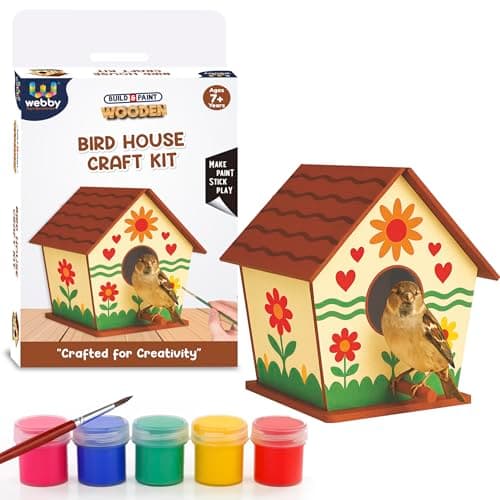 Webby Wooden DIY Paint Bird House Art and Craft Toy | Birthday Return Gift | Colour Paint Activity Kit for Kids