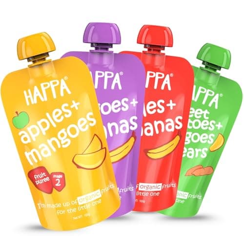 Happa Organic Baby Food Puree Travel Combo | 100% Fruits and Vegetables | No Added Sugar, No Milk Powder, No Preservatives | Stage 2 (6 Months+) | Ready to Eat | Free from Common Allergens | Pack of 4