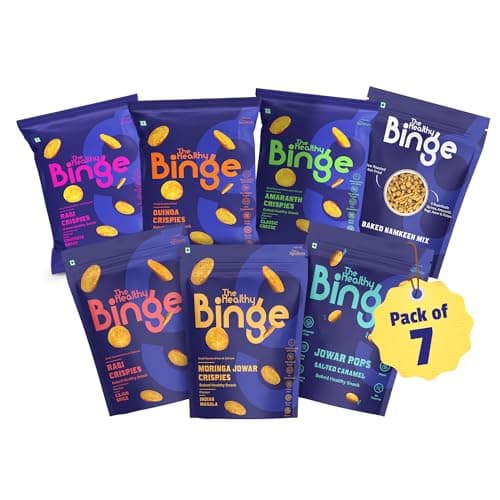 The Healthy Binge| Try Them All Pack| Baked not Fried Chips| As seen on Shark Tank India| Healthy Snacks| 0% Cholesterol| High Protein & Fiber | No MSG| Pack of 7