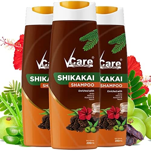 VCare Shikakai Shampoo with Goodness of Aloe Vera & Neem, Amla, Hibiscus, Shikakai For Strong & Healthy Hair, For Men And Women - 200ml (Pack Of 3)