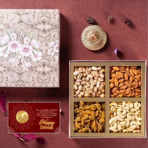 Acme Treat Royal Treat Diwalii Gift Hamper | Almonds, Cashew, Pista & Raisin with diya | Festival | Birthday, Anniversary | Diwali Gift Box | Diwali Gift Hamper | E-556 | 400g