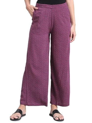 GO COLORS Soft Viscose Printed Palazzo Full Length for Women| Breathable, Mid Rise, Purple