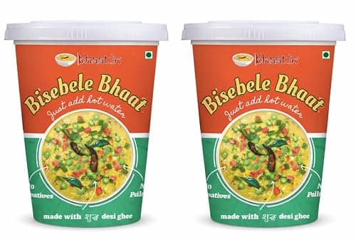 Bhaat.in Bisebele Bhaat | Pack of 2 | Instant South Indian Khichdi | NO PALM OIL| Protein-Rich & Ready-to-Eat | Just Add Hot Water | Wholesome, Homestyle Comfort Food | No Preservatives | Travel-Frien