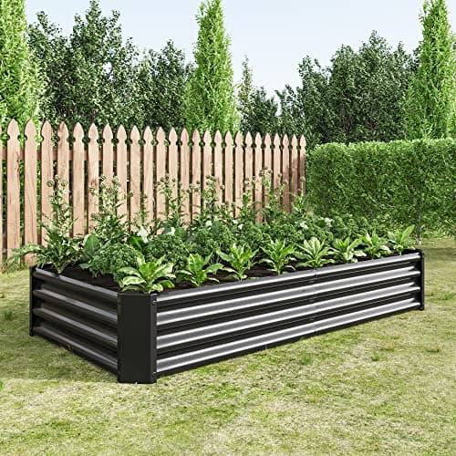 FOUBAM Galvanized Raised Garden Bed for Vegetables,Outdoor Garden Raised Kit Planter Box,Backyard Patio Planter Raised Beds for Flowers, Herbs, Fruits, Metal Planter Flower Pot 6x3x1 ft Black